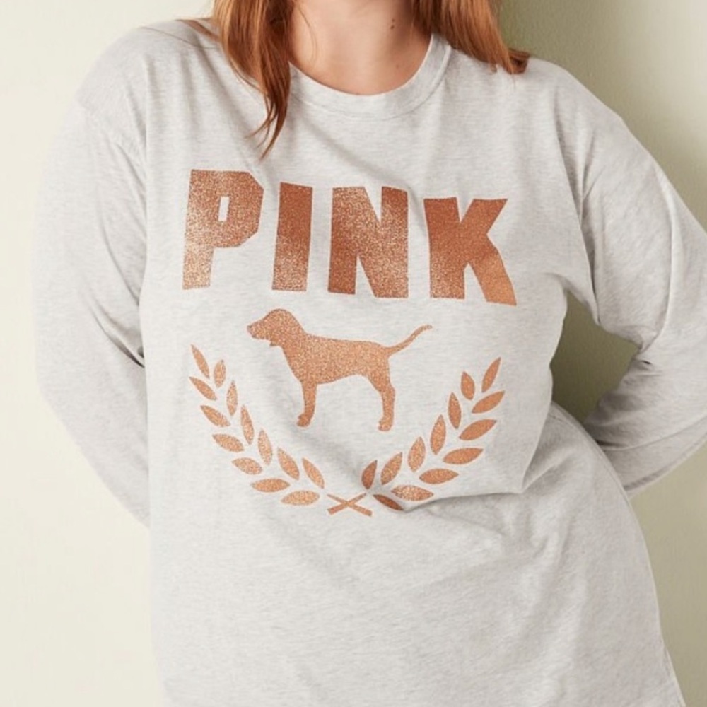 Pink Victoria's Secret  Long Sleeve Glittery Logo Campus Tee Size: XS